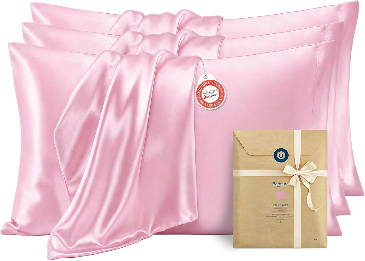 Bedsure Satin Pillowcase Standard Set of 2, Similar to Silk Pillowcase Grey