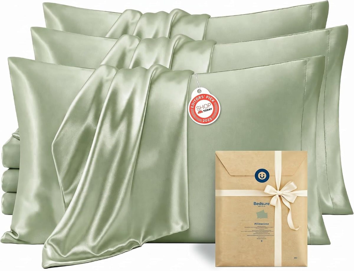 Bedsure Satin Pillowcase Standard Set of 2, Similar to Silk Pillowcase Grey