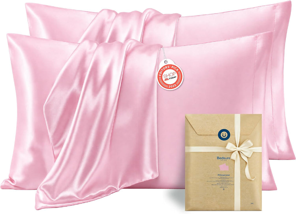 Bedsure Satin Pillowcase Standard Set of 2, Similar to Silk Pillowcase Grey