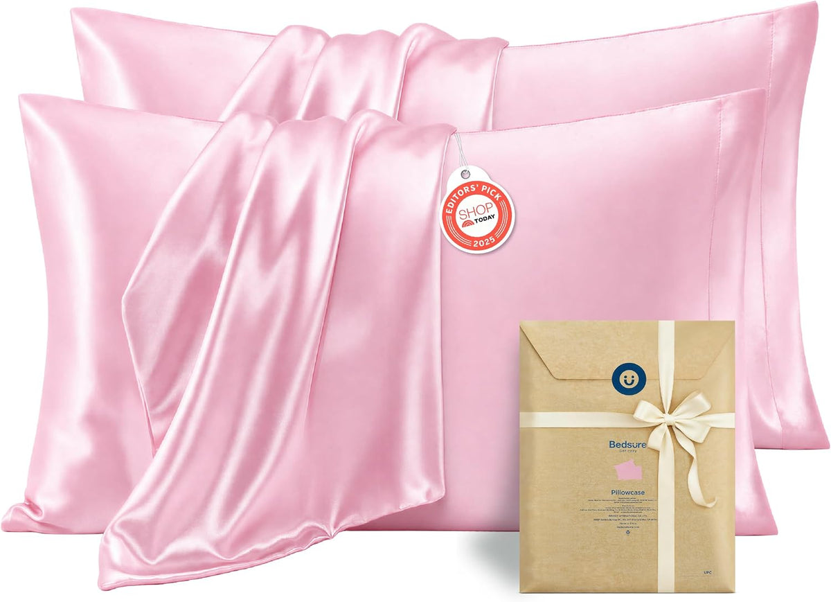 Bedsure Satin Pillowcase Standard Set of 2, Similar to Silk Pillowcase Grey