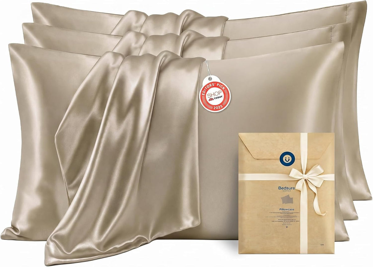 Bedsure Satin Pillowcase Standard Set of 2, Similar to Silk Pillowcase Grey