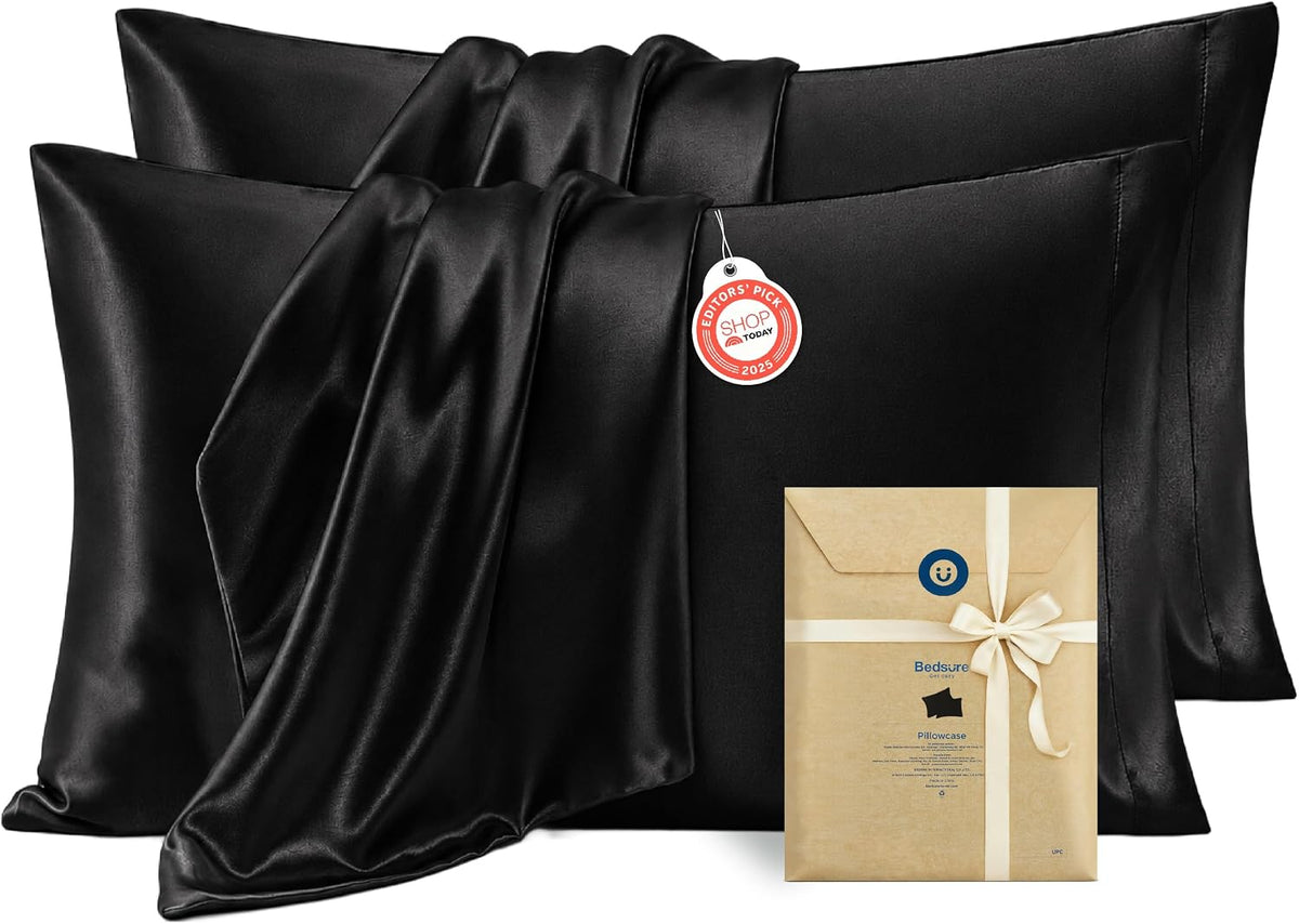 Bedsure Satin Pillowcase Standard Set of 2, Similar to Silk Pillowcase Grey