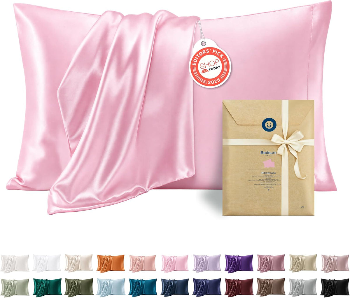 Bedsure Satin Pillowcase Standard Set of 2, Similar to Silk Pillowcase Grey