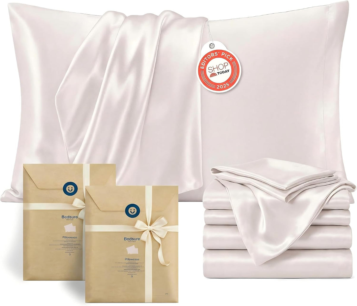 Bedsure Satin Pillowcase Standard Set of 2, Similar to Silk Pillowcase Grey