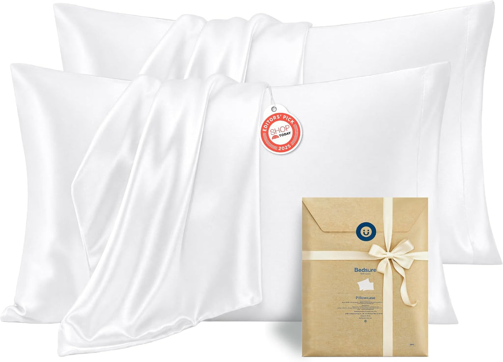 Bedsure Satin Pillowcase Standard Set of 2, Similar to Silk Pillowcase Grey
