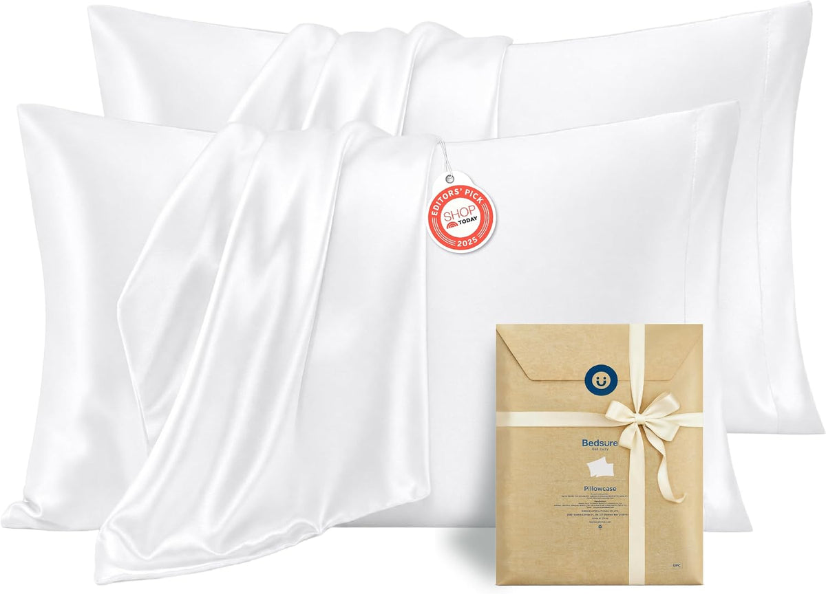 Bedsure Satin Pillowcase Standard Set of 2, Similar to Silk Pillowcase Grey