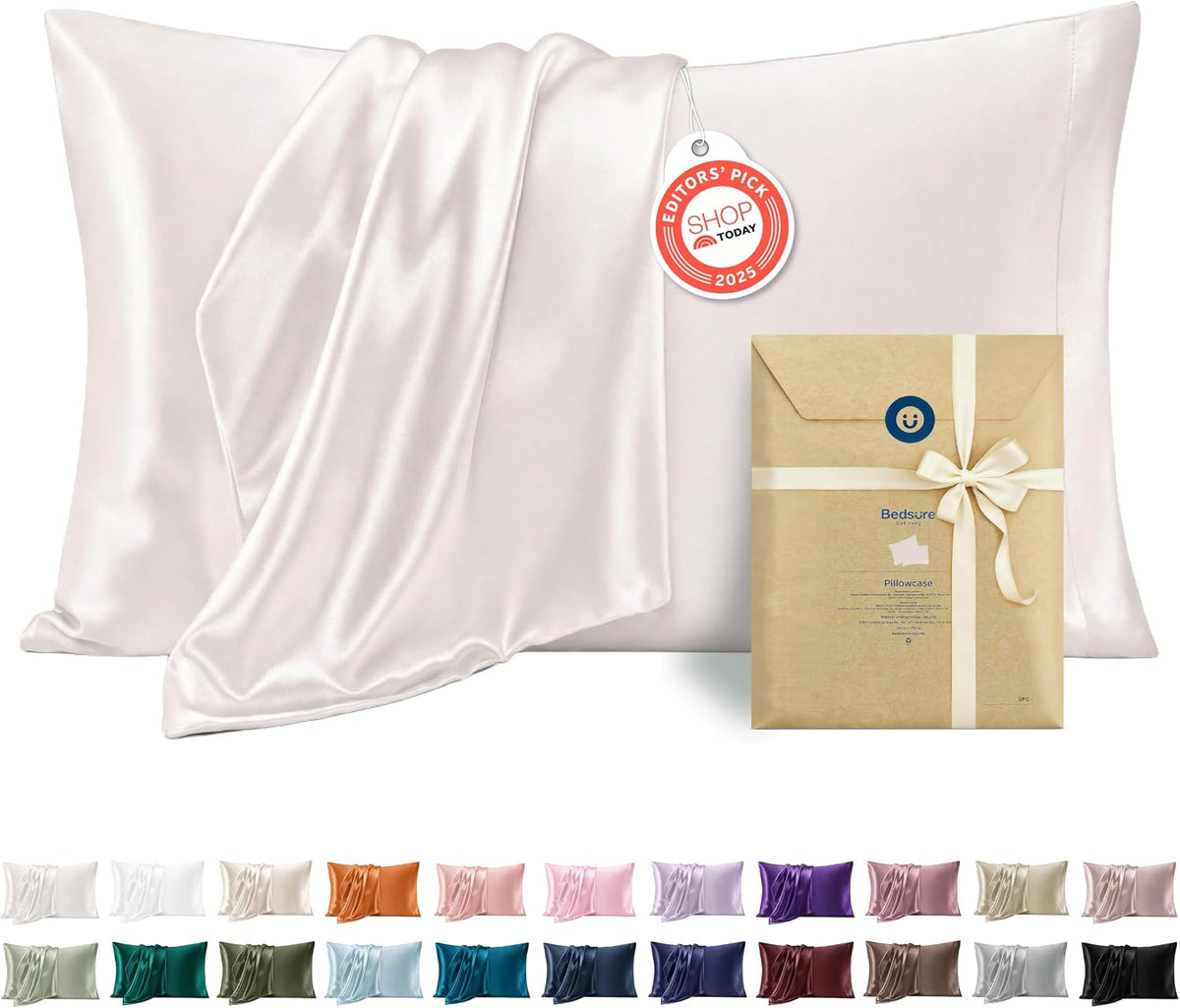 Bedsure Satin Pillowcase Standard Set of 2, Similar to Silk Pillowcase Grey