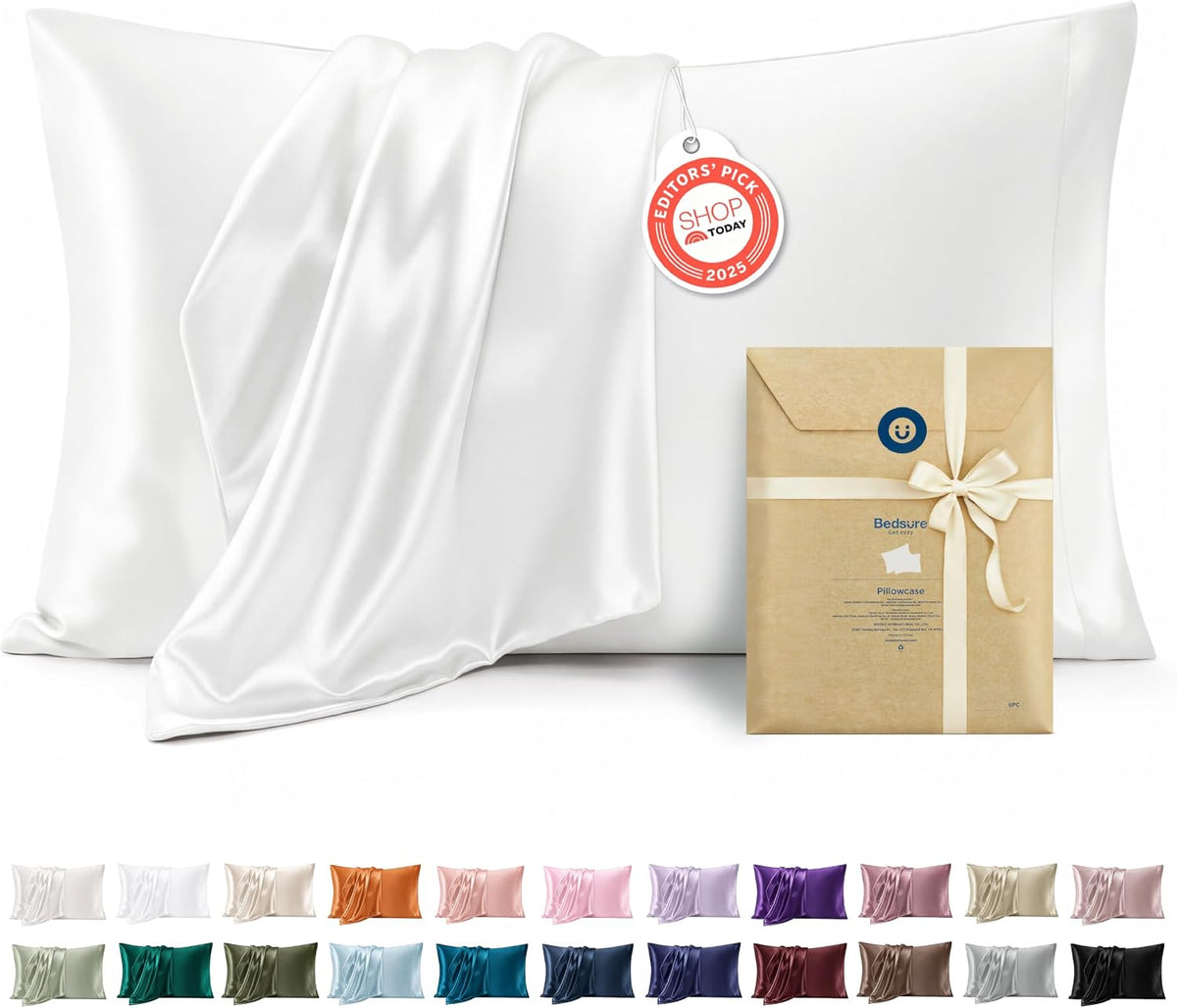 Bedsure Satin Pillowcase Standard Set of 2, Similar to Silk Pillowcase Grey