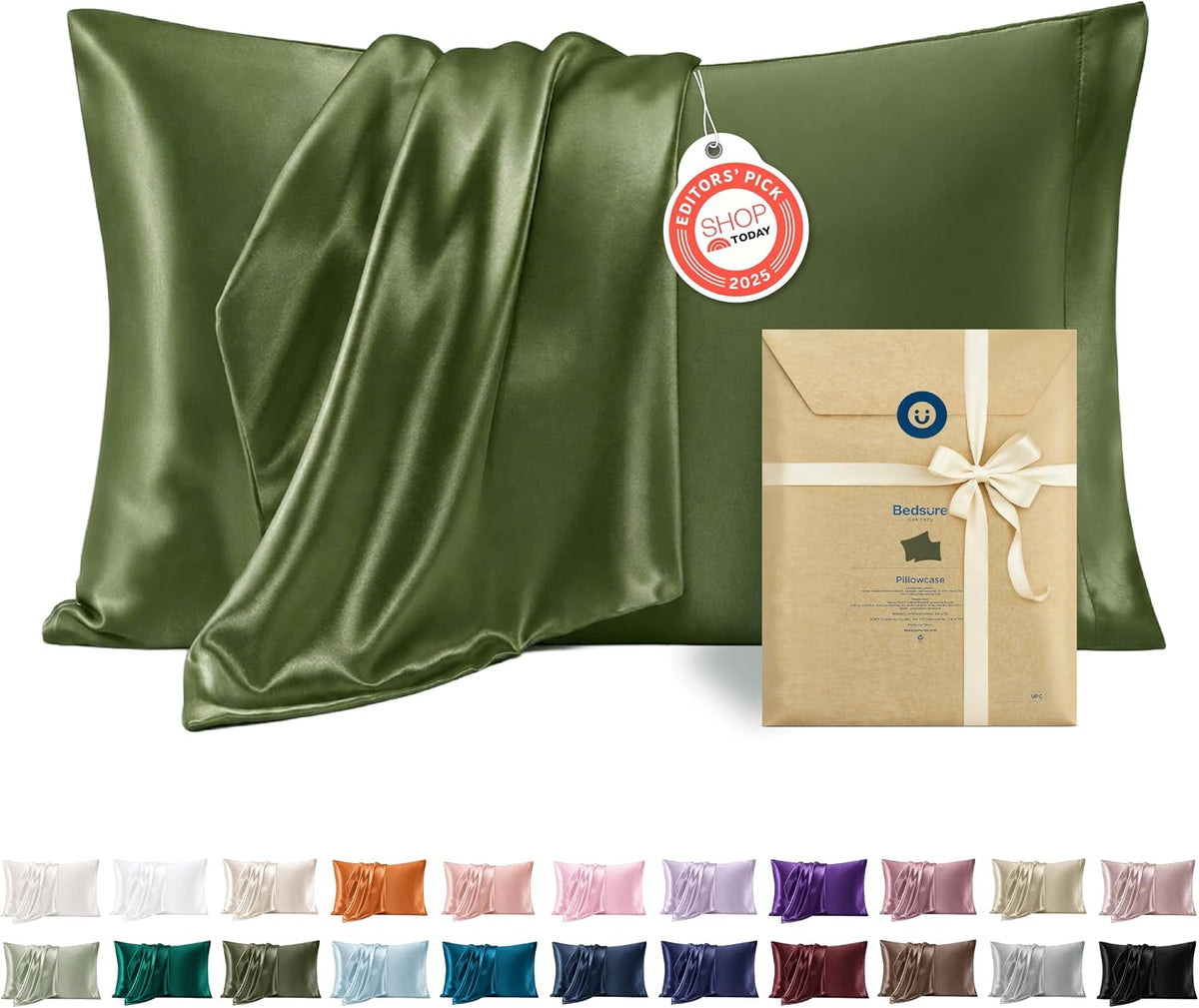 Bedsure Satin Pillowcase Standard Set of 2, Similar to Silk Pillowcase Grey