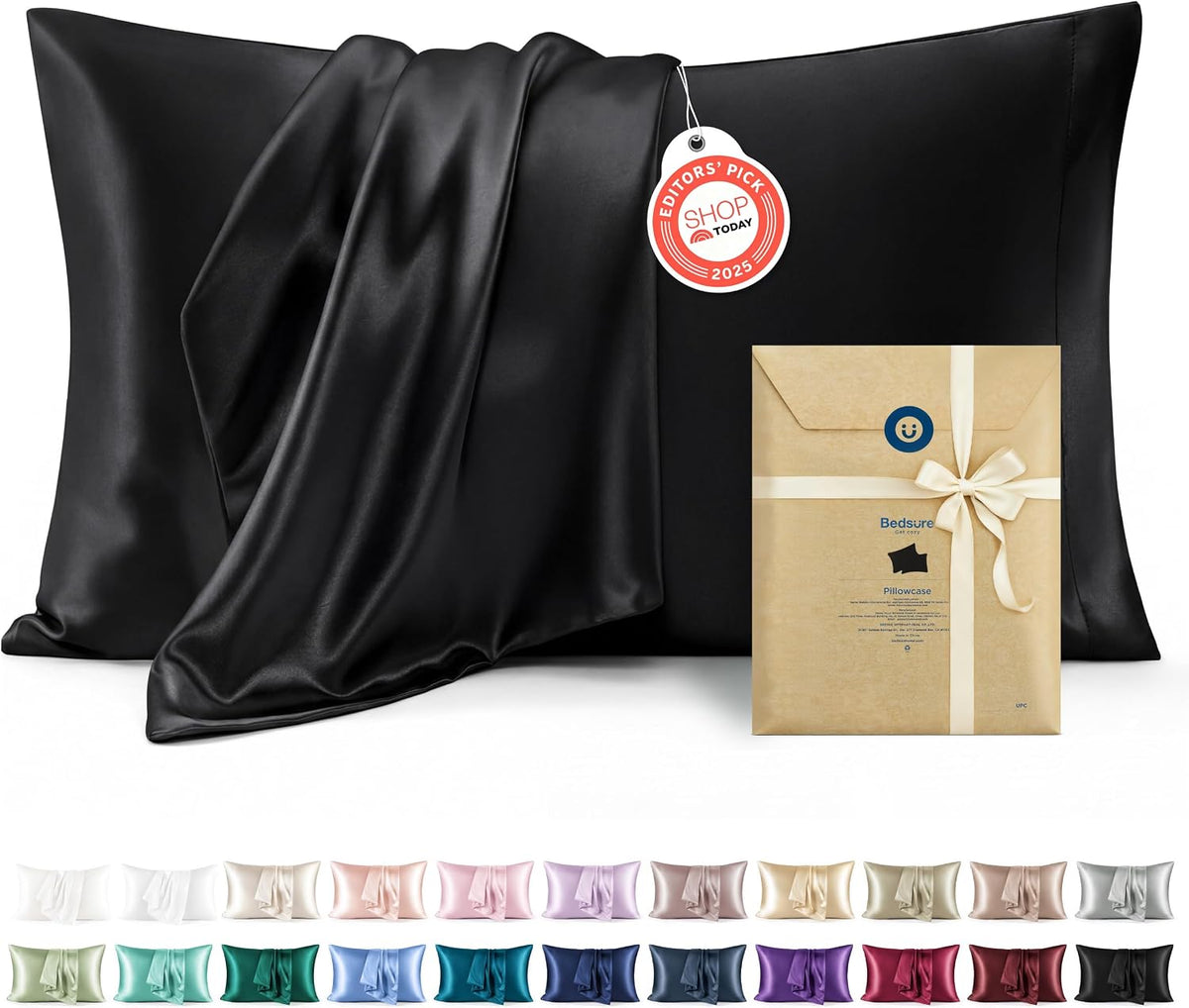 Bedsure Satin Pillowcase Standard Set of 2, Similar to Silk Pillowcase Grey