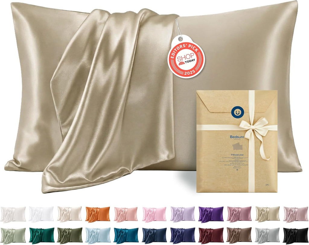 Bedsure Satin Pillowcase Standard Set of 2, Similar to Silk Pillowcase Grey