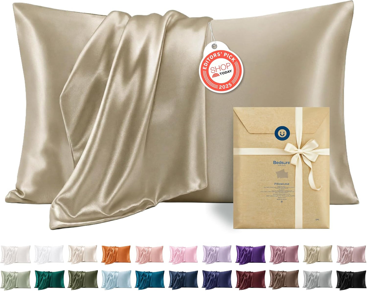Bedsure Satin Pillowcase Standard Set of 2, Similar to Silk Pillowcase Grey