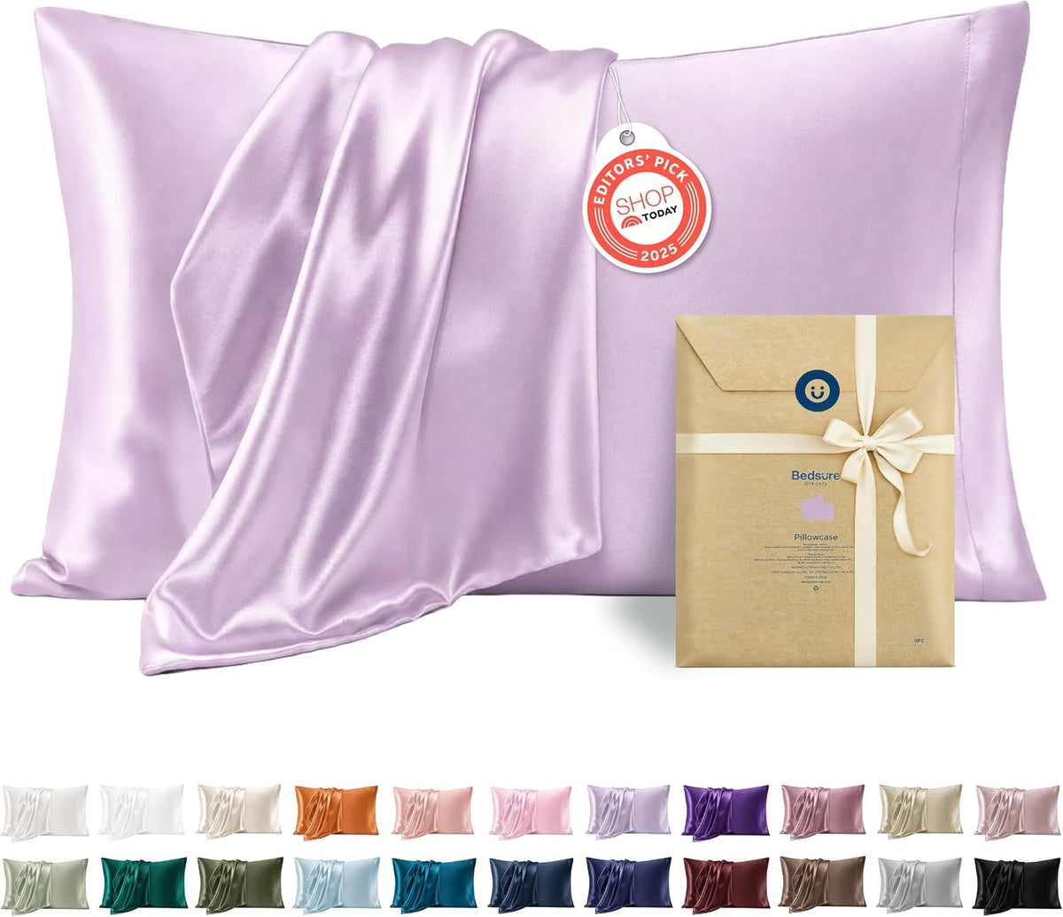 Bedsure Satin Pillowcase Standard Set of 2, Similar to Silk Pillowcase Grey