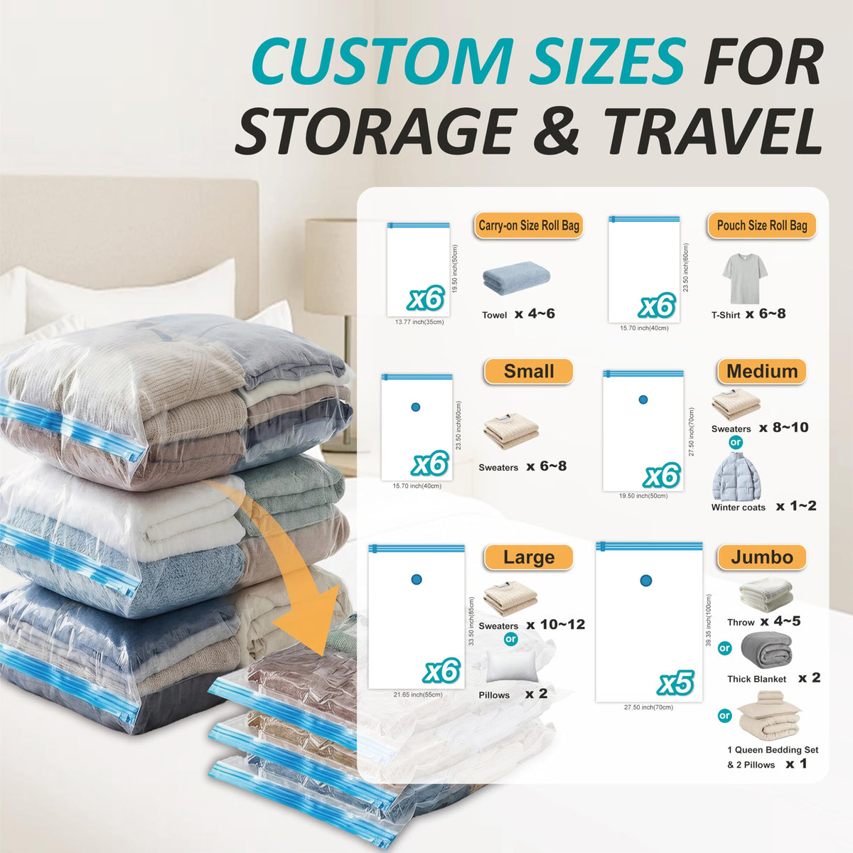 Vacuum Storage Bags with Hand Pump, Vacuum Seal Space Saver Bags,20 Combo