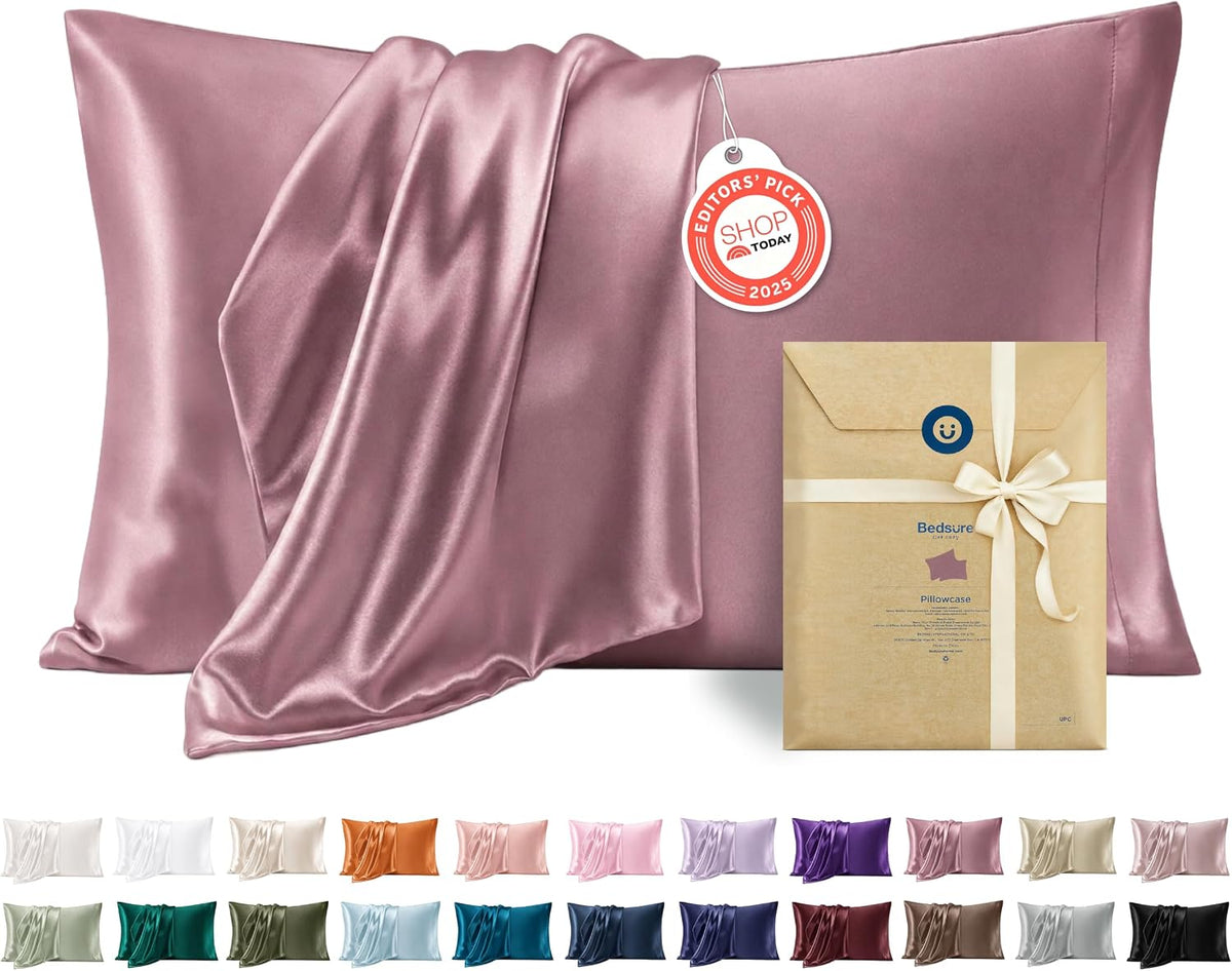Bedsure Satin Pillowcase Standard Set of 2, Similar to Silk Pillowcase Grey