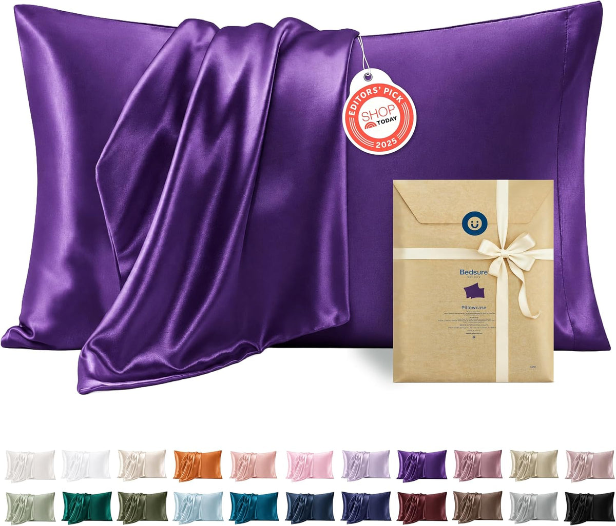 Bedsure Satin Pillowcase Standard Set of 2, Similar to Silk Pillowcase Grey