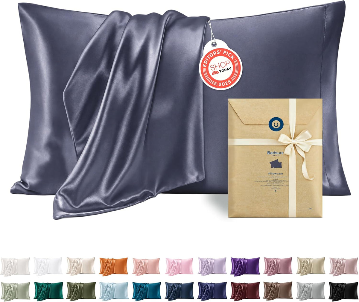 Bedsure Satin Pillowcase Standard Set of 2, Similar to Silk Pillowcase Grey