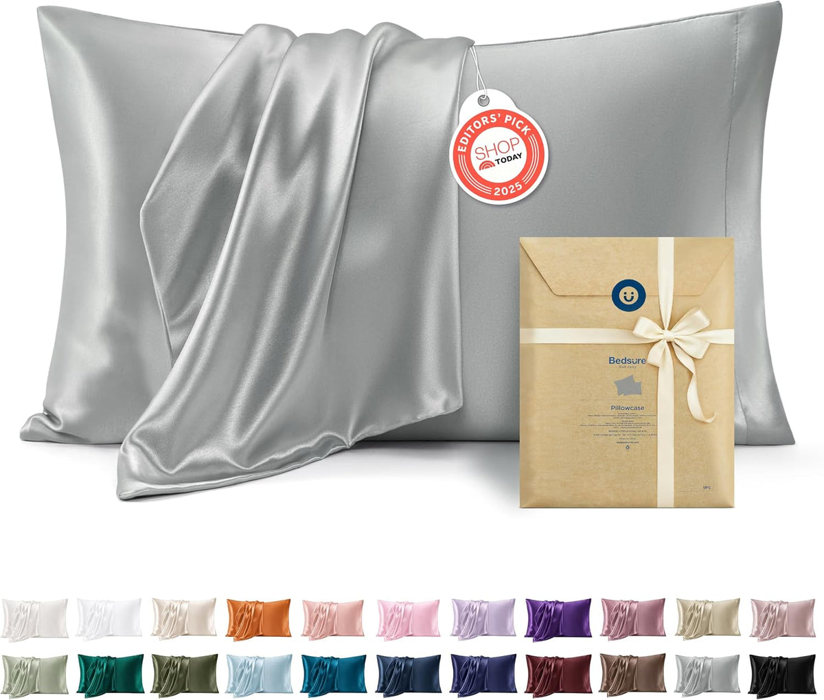 Bedsure Satin Pillowcase Standard Set of 2, Similar to Silk Pillowcase Grey