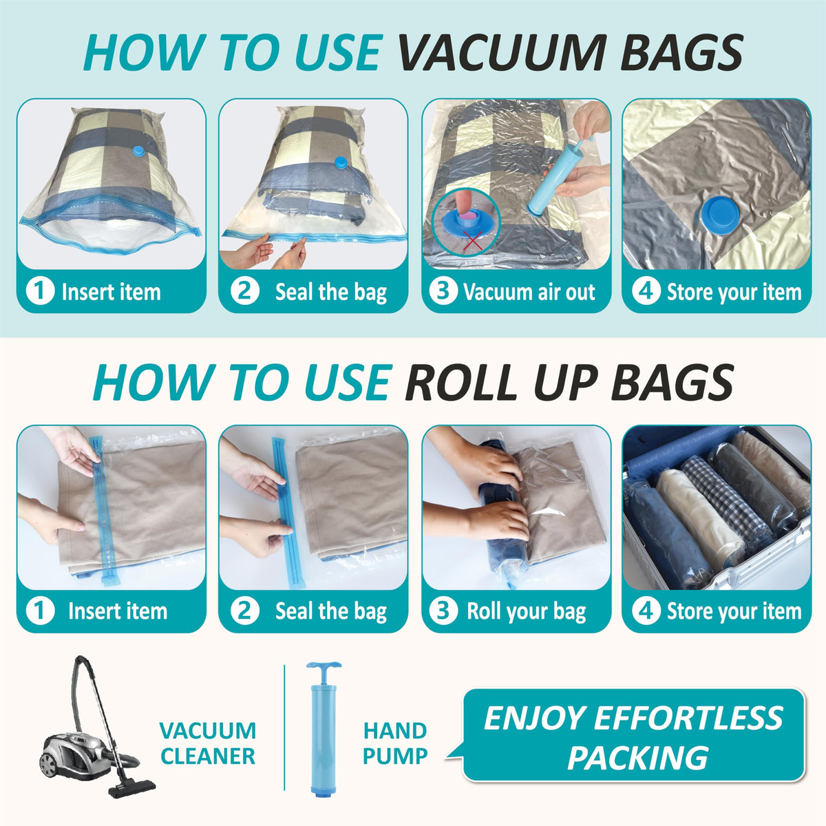 Vacuum Storage Bags with Hand Pump, Vacuum Seal Space Saver Bags,20 Combo