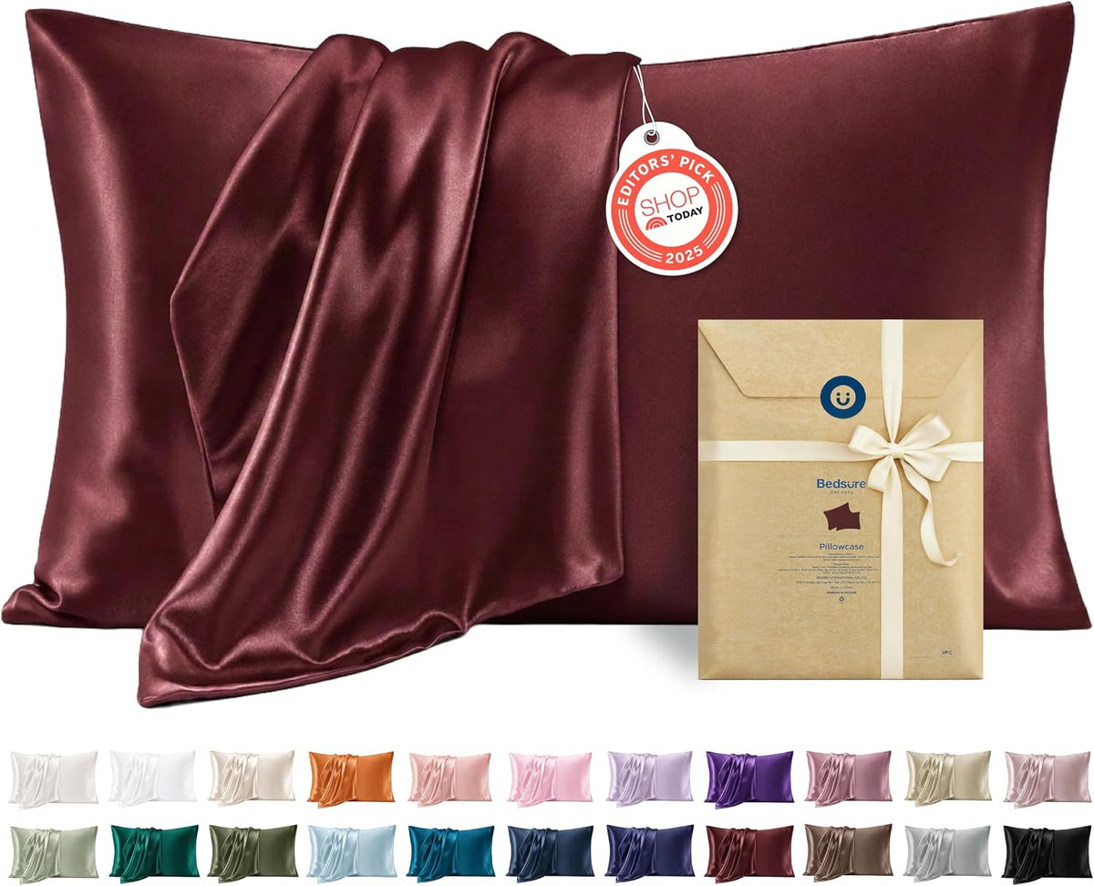 Bedsure Satin Pillowcase Standard Set of 2, Similar to Silk Pillowcase Grey