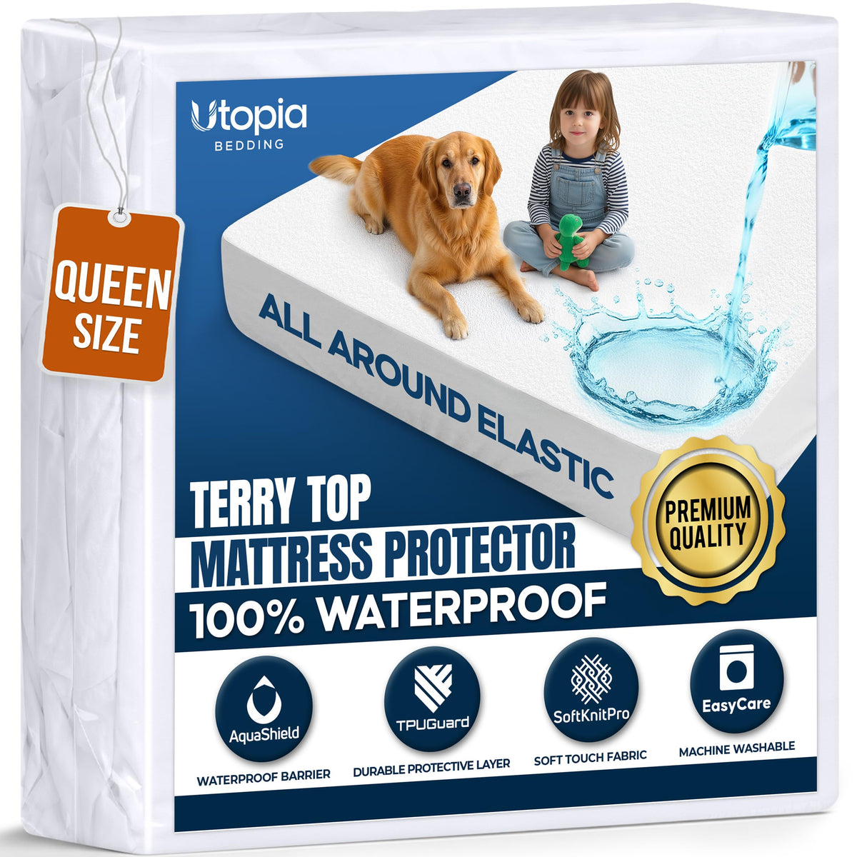 Waterproof Twin Size Mattress Protector fits Upto 15" Deep Pocket