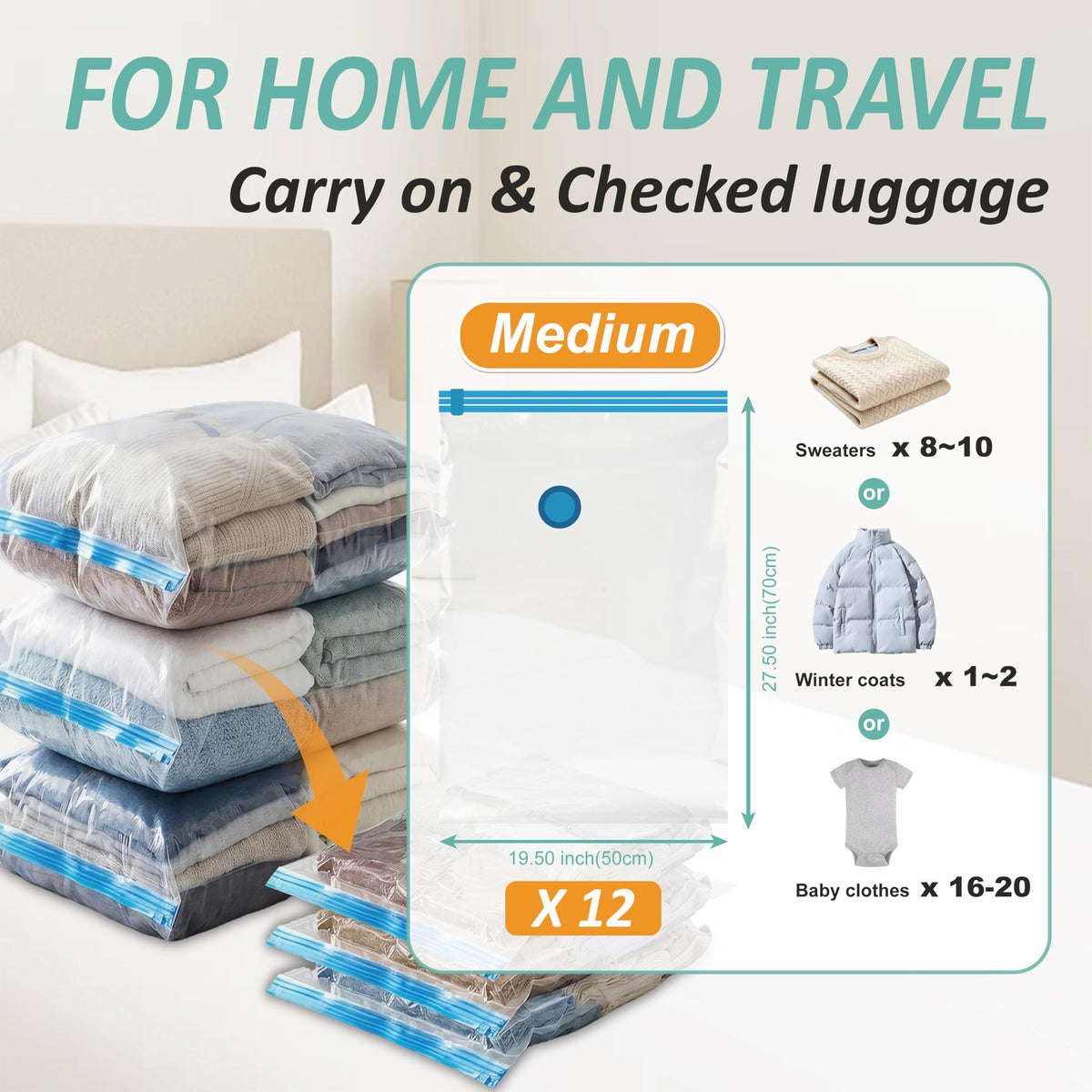 Vacuum Storage Bags with Hand Pump, Vacuum Seal Space Saver Bags,20 Combo