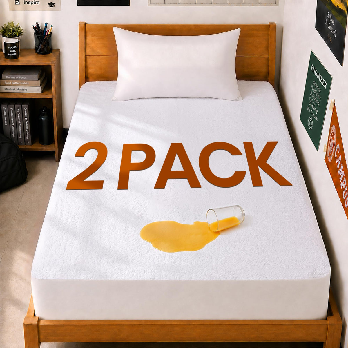 Waterproof Twin Size Mattress Protector fits Upto 15" Deep Pocket