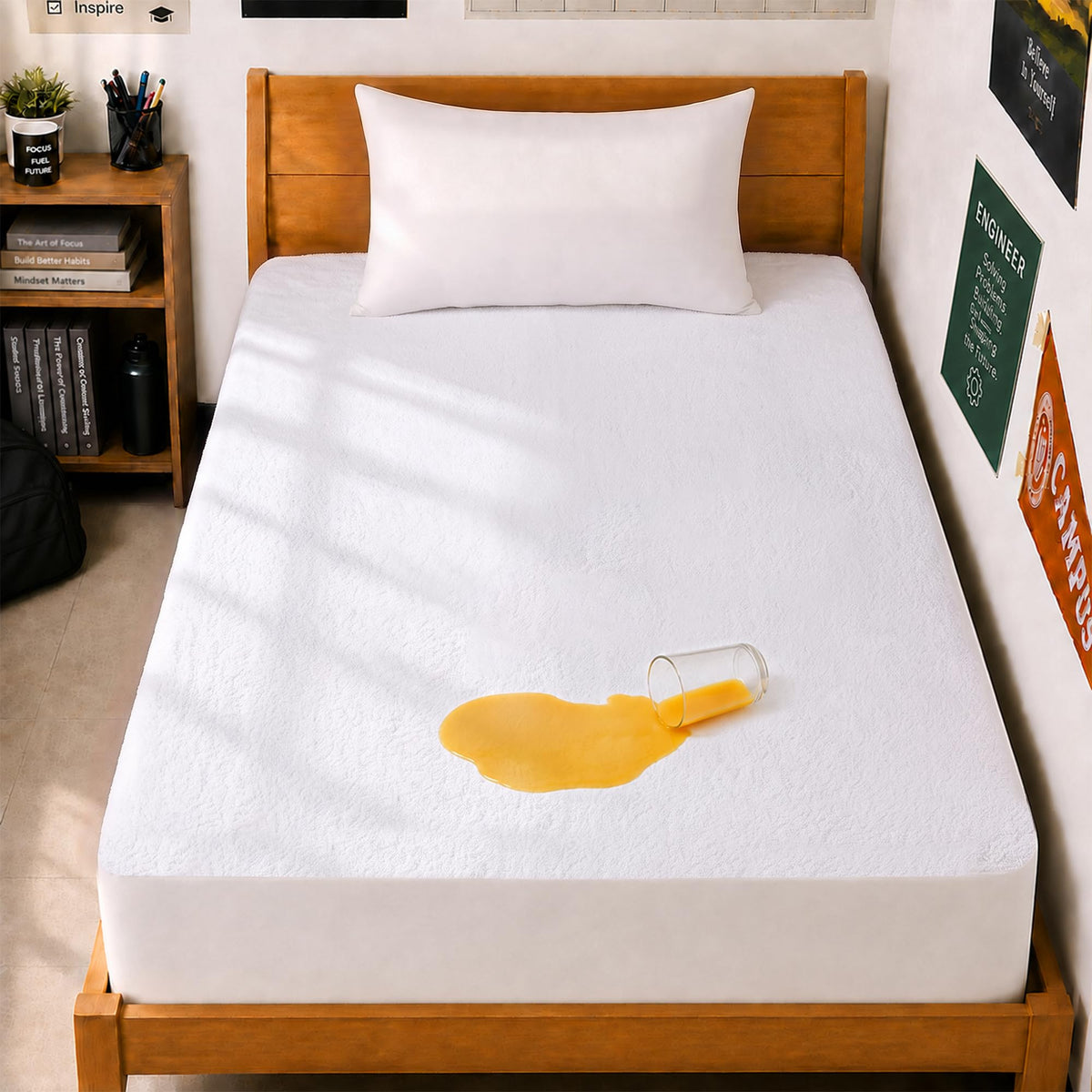 Waterproof Twin Size Mattress Protector fits Upto 15" Deep Pocket