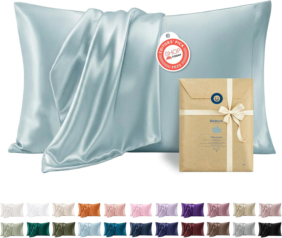 Bedsure Satin Pillowcase Standard Set of 2, Similar to Silk Pillowcase Grey