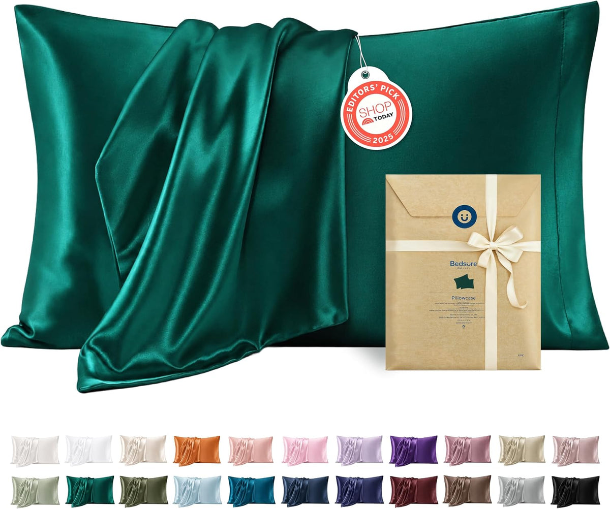 Bedsure Satin Pillowcase Standard Set of 2, Similar to Silk Pillowcase Grey