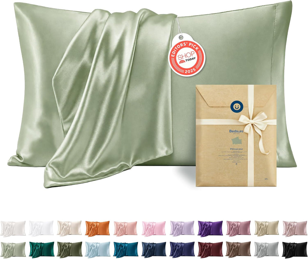 Bedsure Satin Pillowcase Standard Set of 2, Similar to Silk Pillowcase Grey