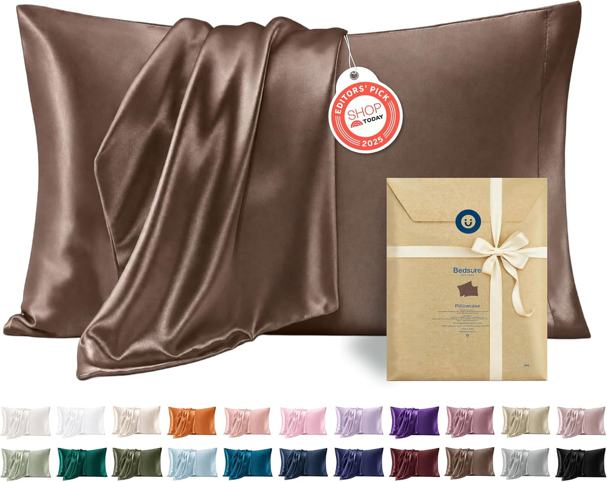 Bedsure Satin Pillowcase Standard Set of 2, Similar to Silk Pillowcase Grey