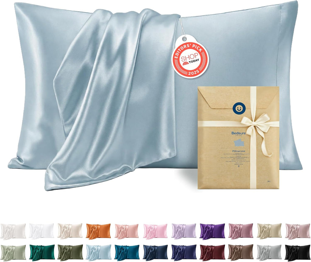 Bedsure Satin Pillowcase Standard Set of 2, Similar to Silk Pillowcase Grey