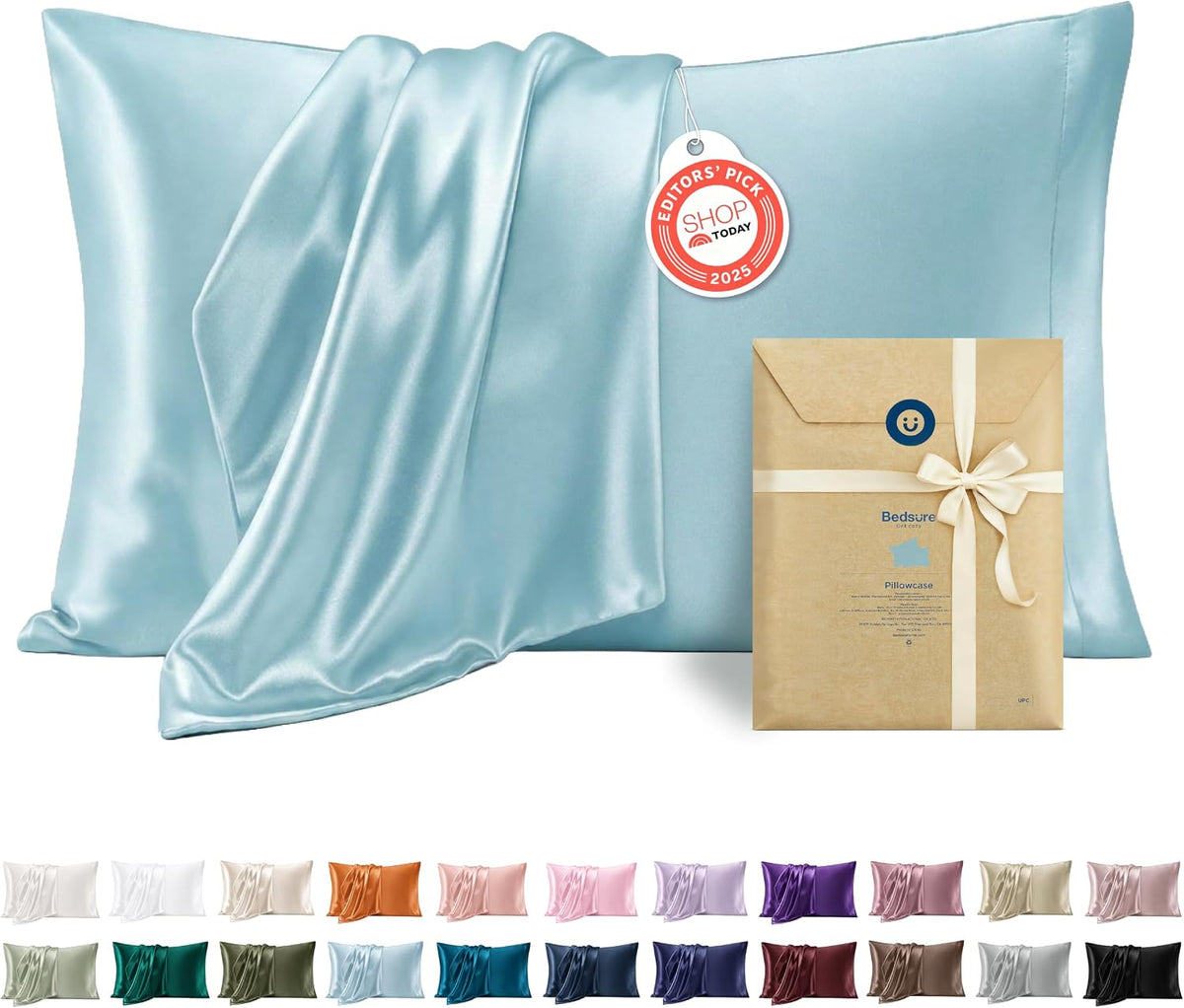 Bedsure Satin Pillowcase Standard Set of 2, Similar to Silk Pillowcase Grey
