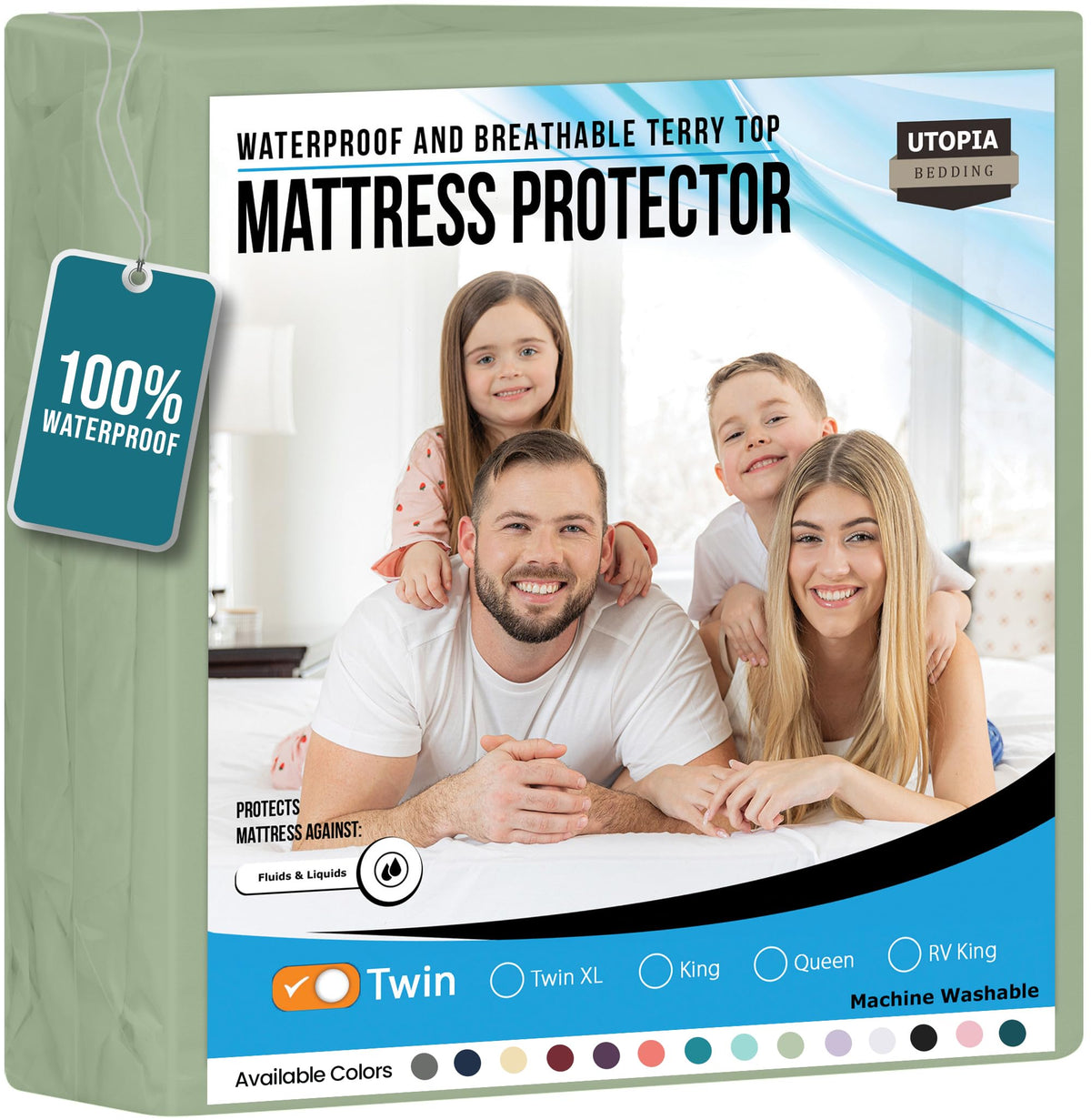 Waterproof Twin Size Mattress Protector fits Upto 15" Deep Pocket
