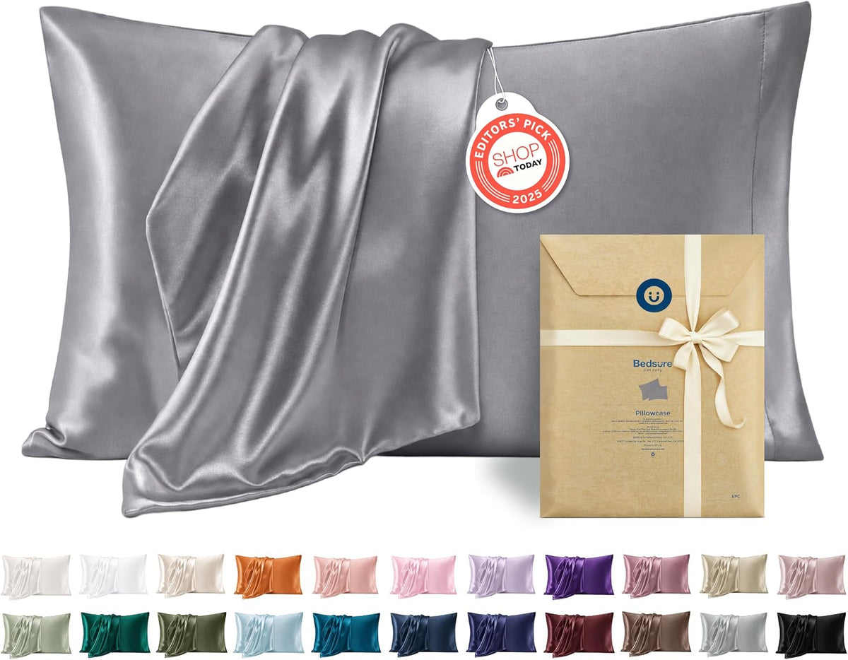 Bedsure Satin Pillowcase Standard Set of 2, Similar to Silk Pillowcase Grey