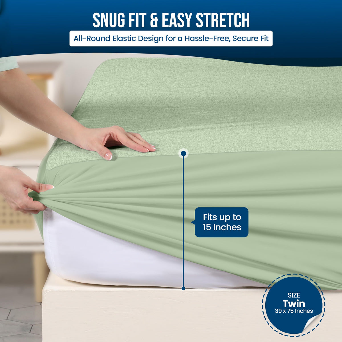 Waterproof Twin Size Mattress Protector fits Upto 15" Deep Pocket