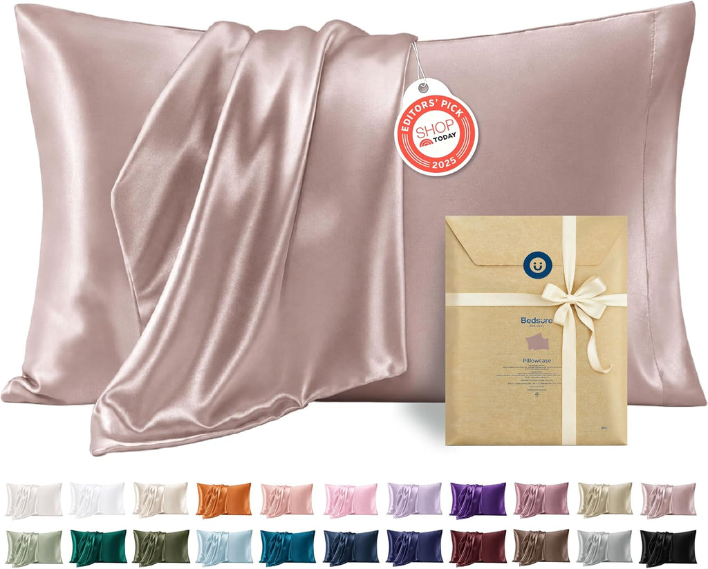 Bedsure Satin Pillowcase Standard Set of 2, Similar to Silk Pillowcase Grey