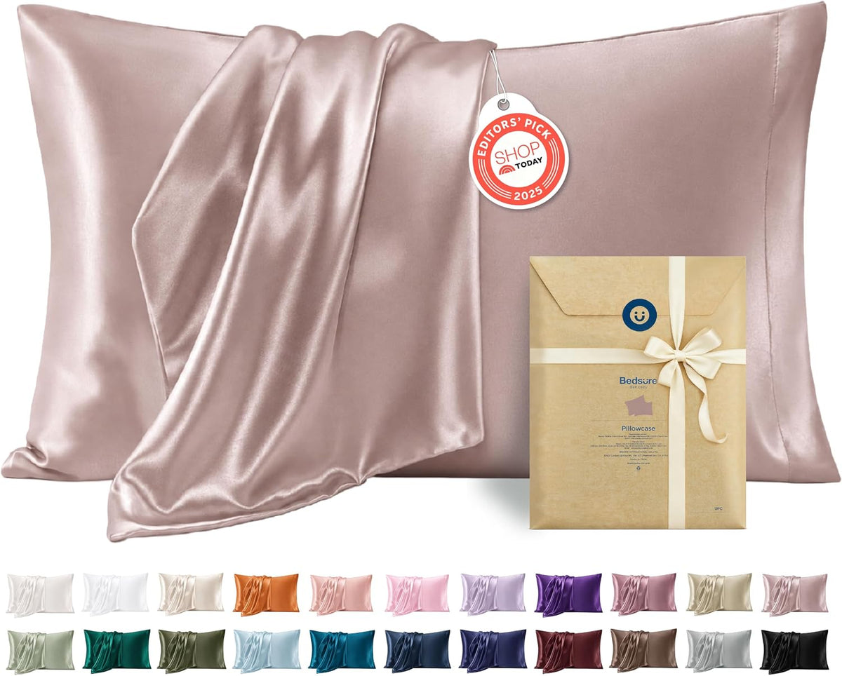 Bedsure Satin Pillowcase Standard Set of 2, Similar to Silk Pillowcase Grey