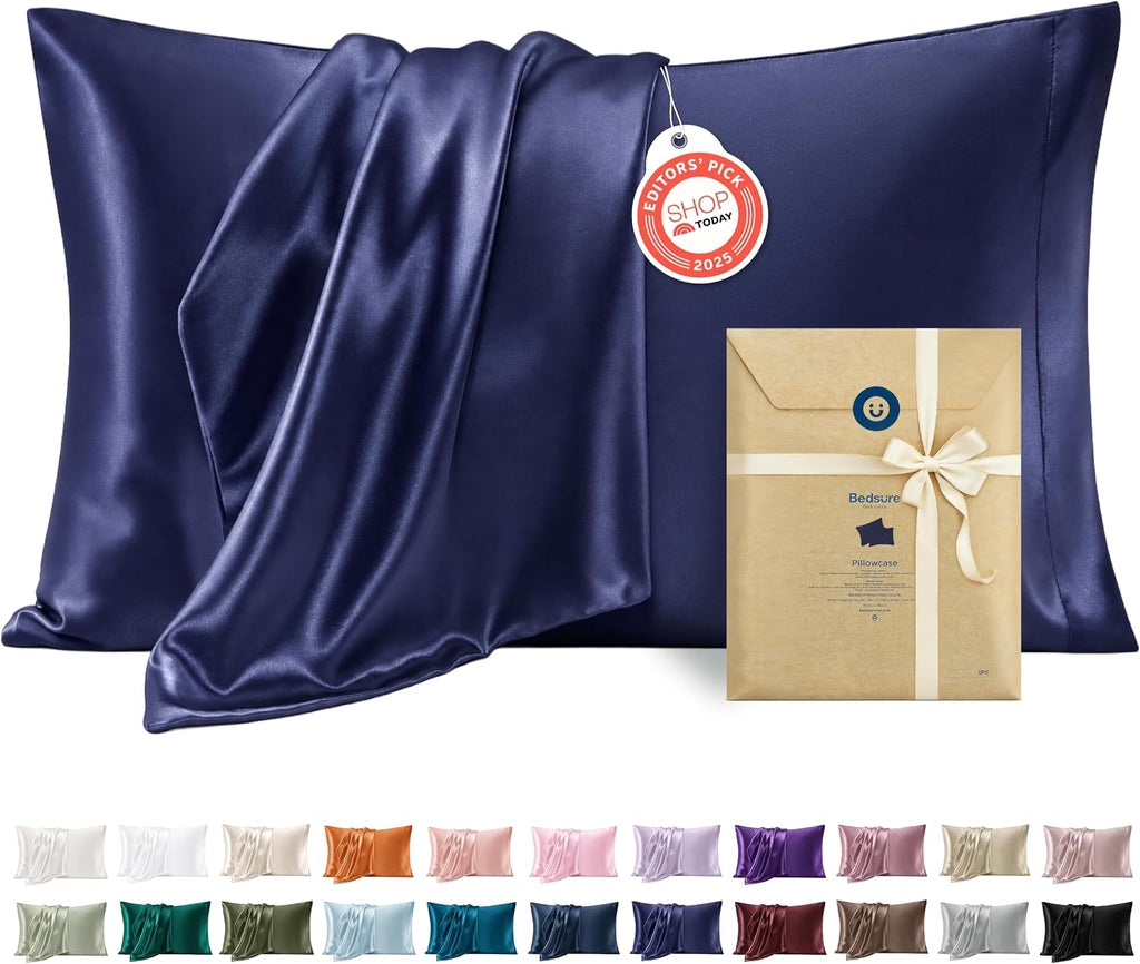 Bedsure Satin Pillowcase Standard Set of 2, Similar to Silk Pillowcase Grey