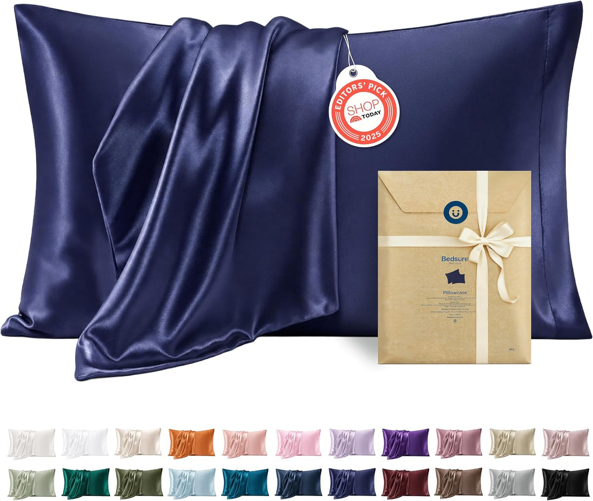 Bedsure Satin Pillowcase Standard Set of 2, Similar to Silk Pillowcase Grey