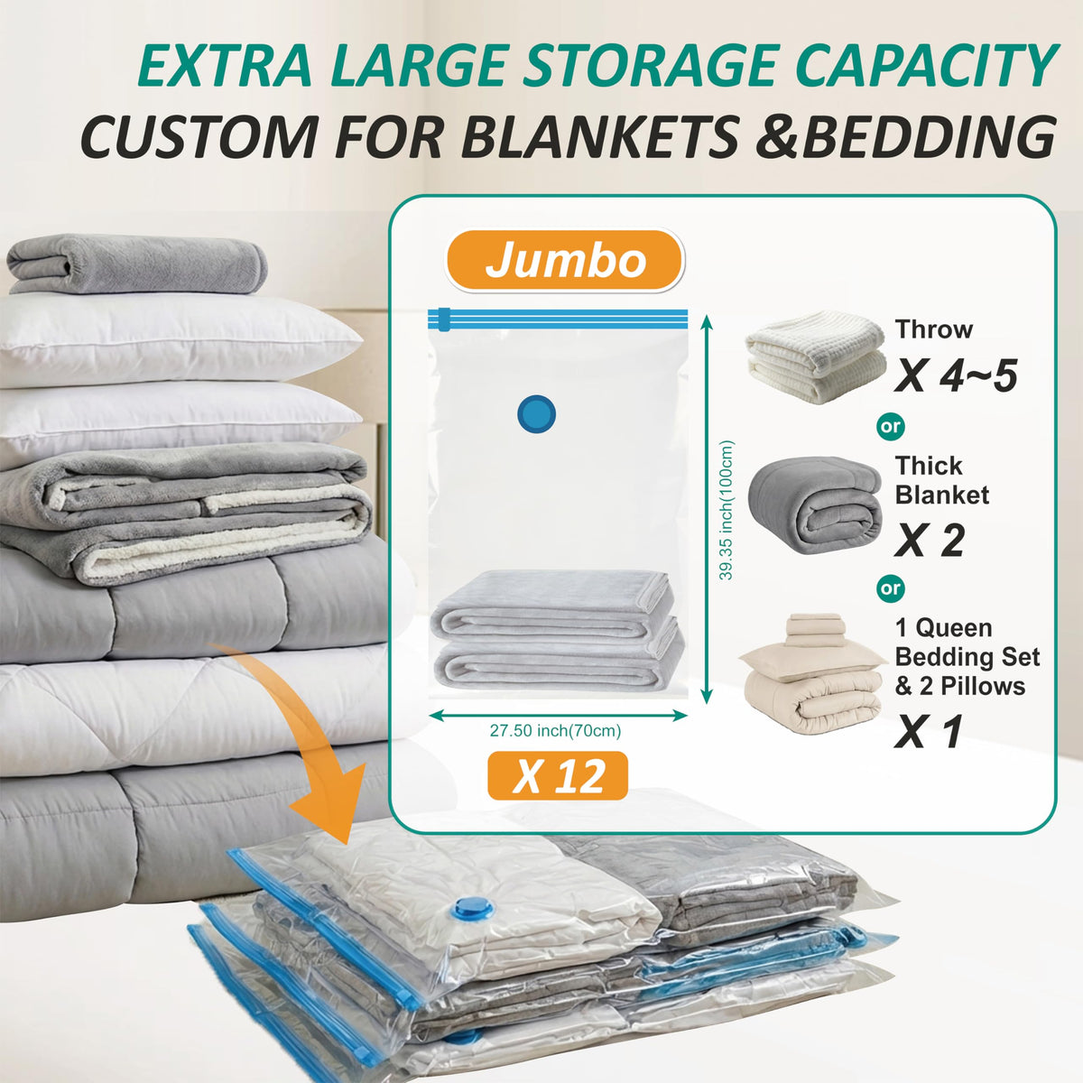 Vacuum Storage Bags with Hand Pump, Vacuum Seal Space Saver Bags,20 Combo