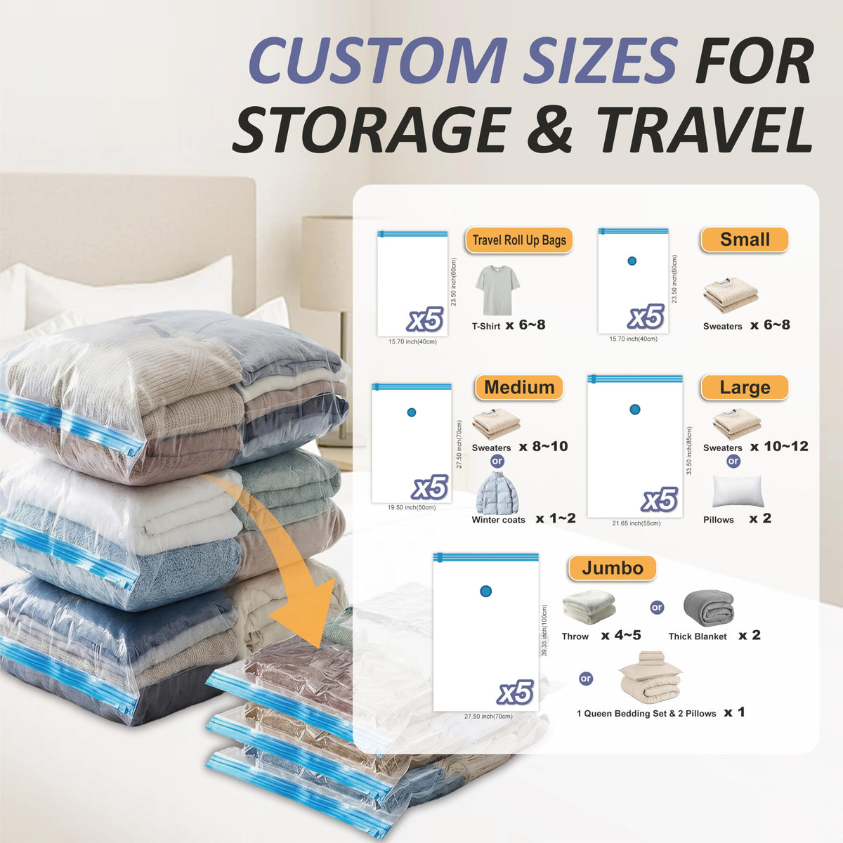Vacuum Storage Bags with Hand Pump, Vacuum Seal Space Saver Bags,20 Combo