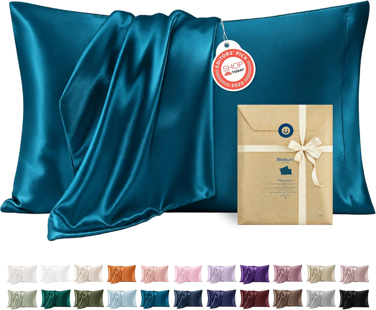 Bedsure Satin Pillowcase Standard Set of 2, Similar to Silk Pillowcase Grey