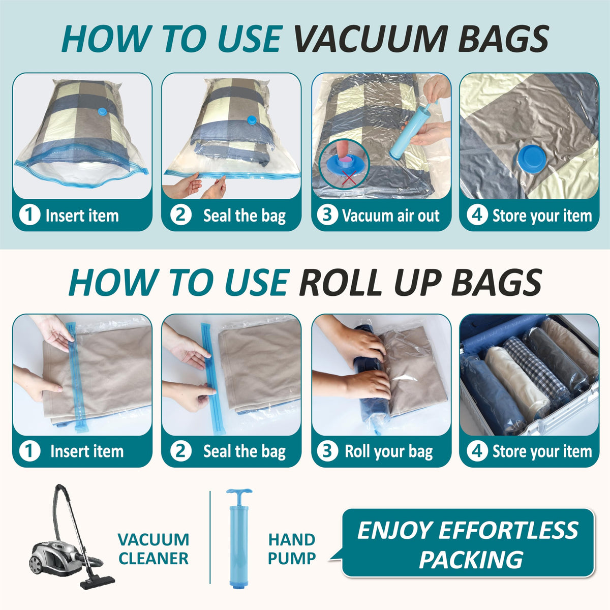 Vacuum Storage Bags with Hand Pump, Vacuum Seal Space Saver Bags,20 Combo