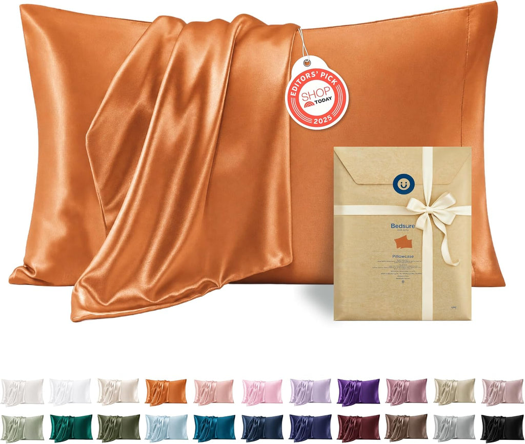 Bedsure Satin Pillowcase Standard Set of 2, Similar to Silk Pillowcase Grey