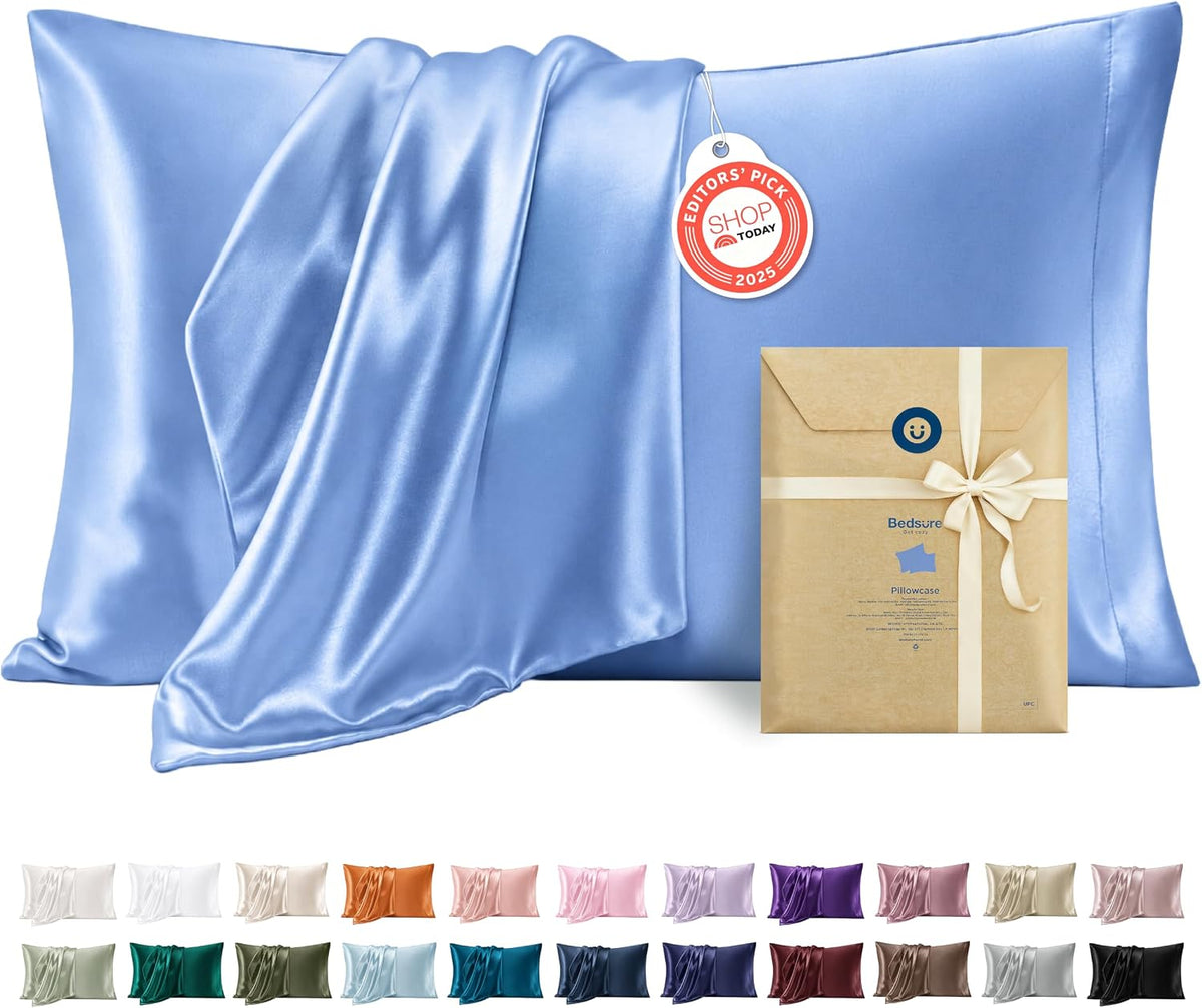 Bedsure Satin Pillowcase Standard Set of 2, Similar to Silk Pillowcase Grey