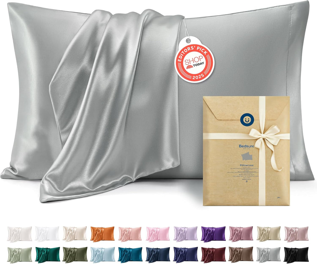 Bedsure Satin Pillowcase Standard Set of 2, Similar to Silk Pillowcase Grey